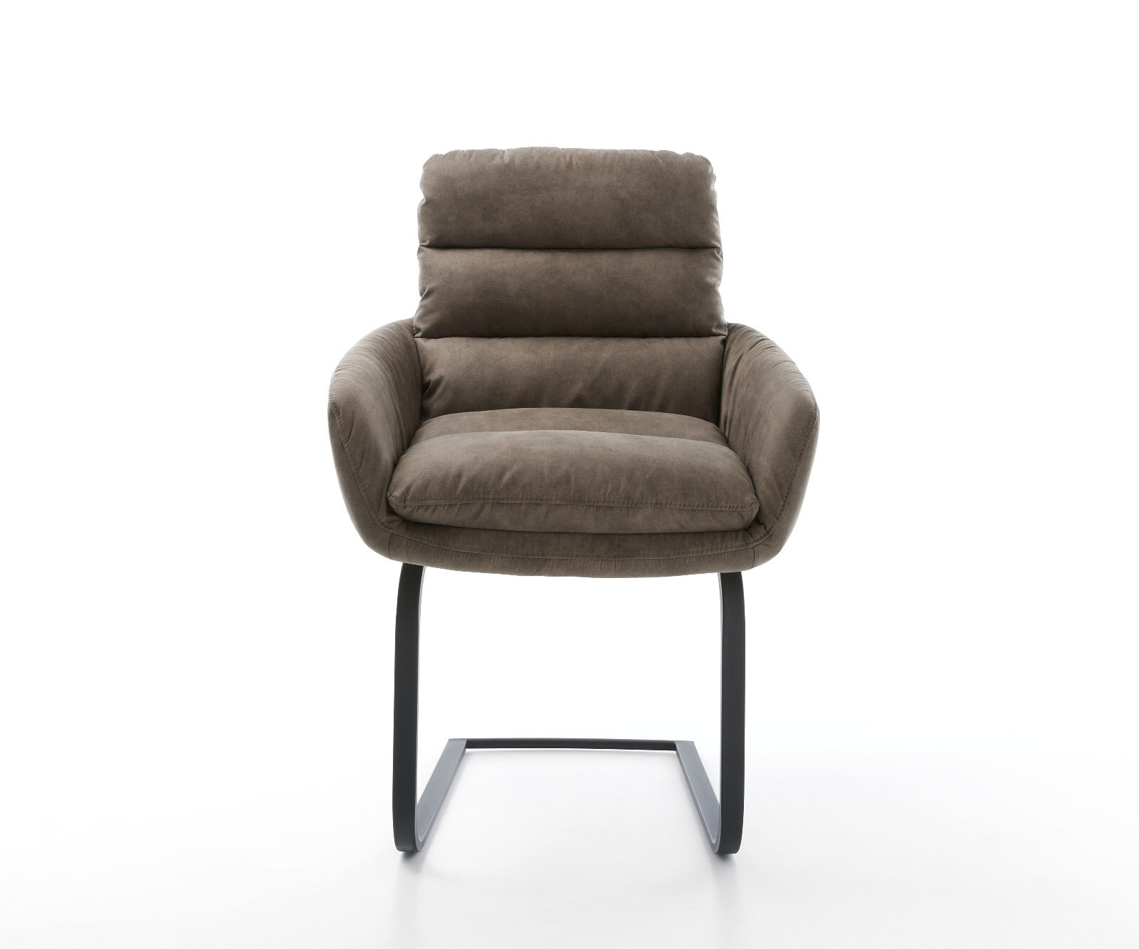 Cantilever Abelia-Flex avec accoudoirs microvelours taupe vintage pied cantilever plat noir 1