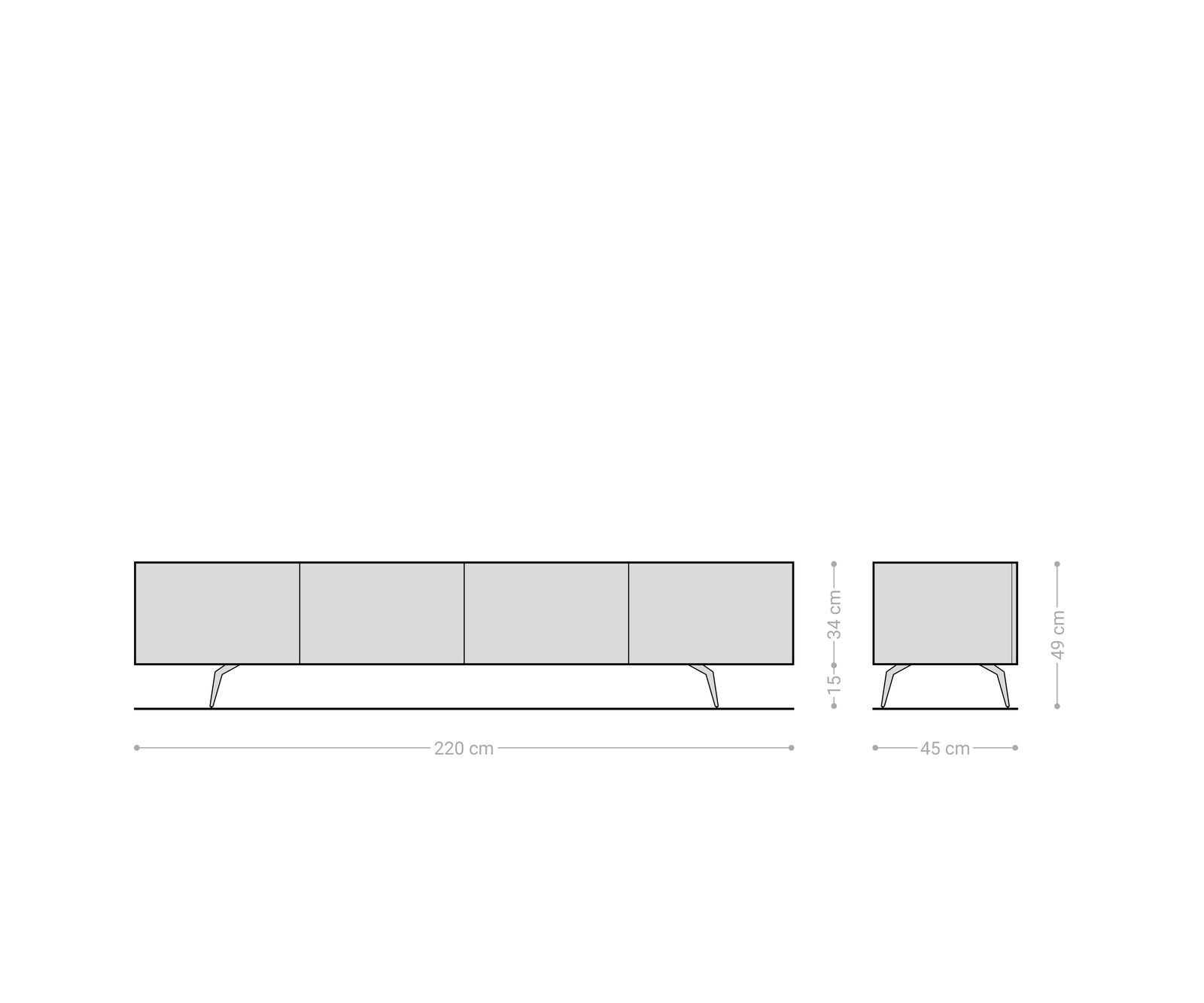 Lowboard Ashara 220 cm Eiche Natur 3D Effekt 4 Türen Winkelfuß Edelstahl gebürstet 4