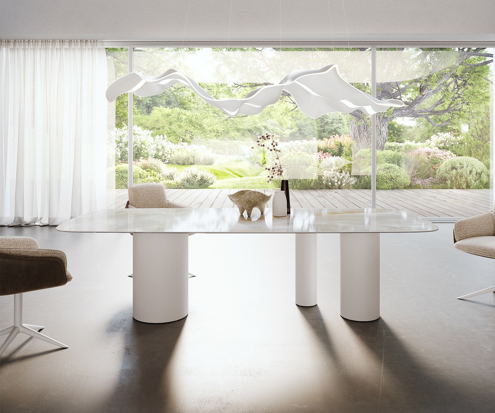 Esstisch Edge Boot 270x120 cm Keramik Iris FMG Onice Grigio Troa Metall Weiß 1