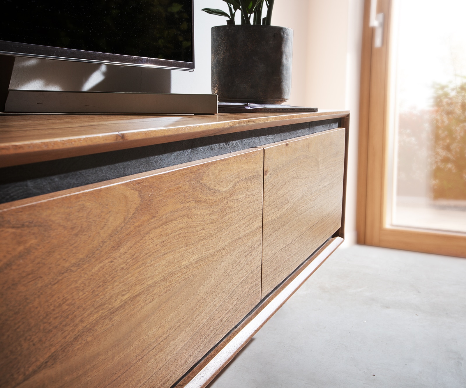 Lowboard Stonegrace 200 cm Akazie Natur 4 Türen Steinfurnier schwebend 3 Lowboard Stonegrace 200 cm Akazie Natur 4 Türen Steinfurnier schwebend 3