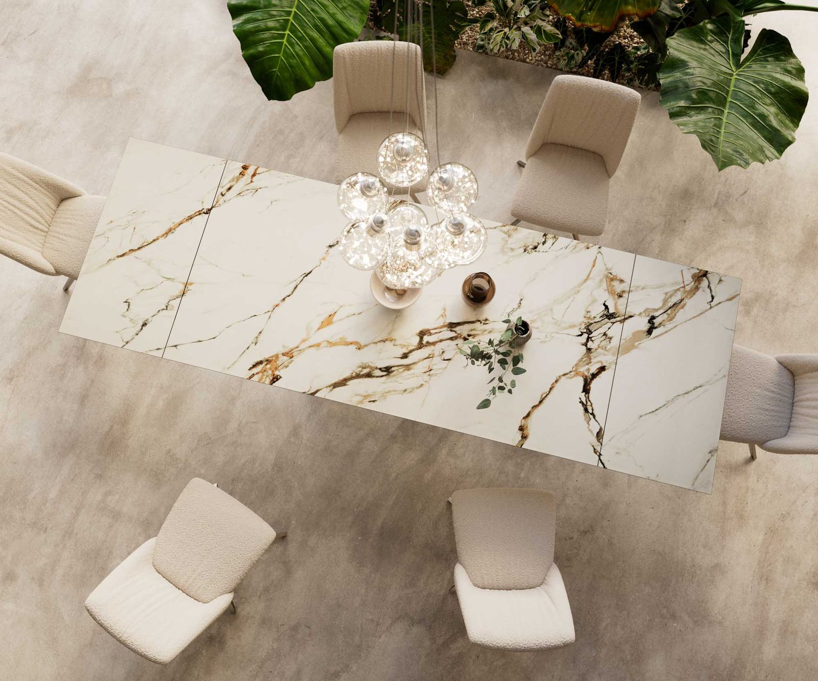 Esstisch Edge 200-300x100 Keramik Calacatta Luxe Weiß-Gold-Grau Spider Flachstahl Edelstahl ausziehbar 5