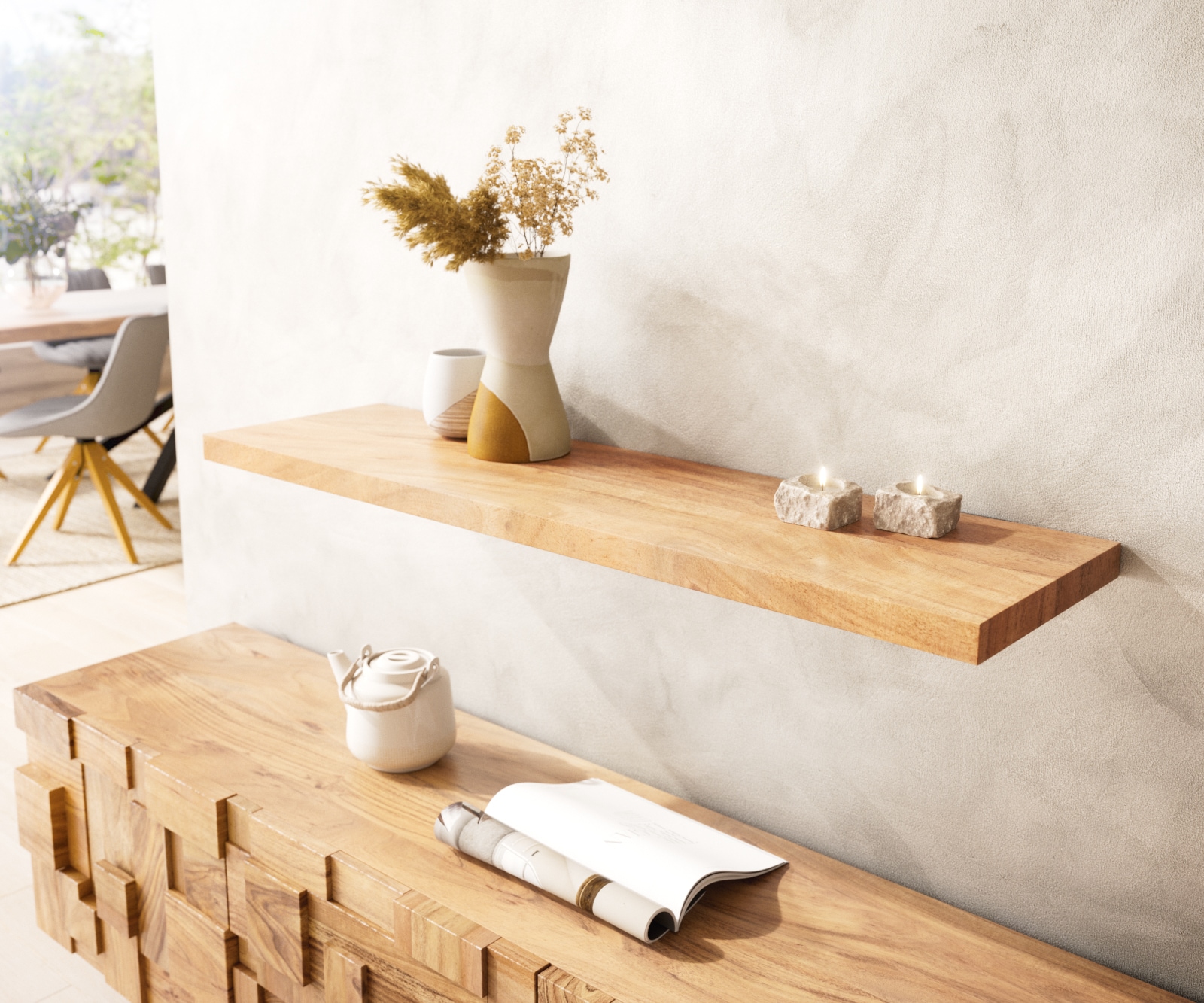 Wandregal Edge 100 cm Akazie Natur gerade Kante Massiv 1 Wandregal Edge 100 cm Akazie Natur gerade Kante Massiv 1