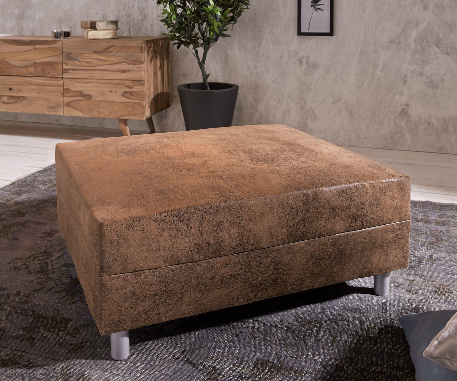 Tabouret Clovis L98 x P83 module marron aspect antique