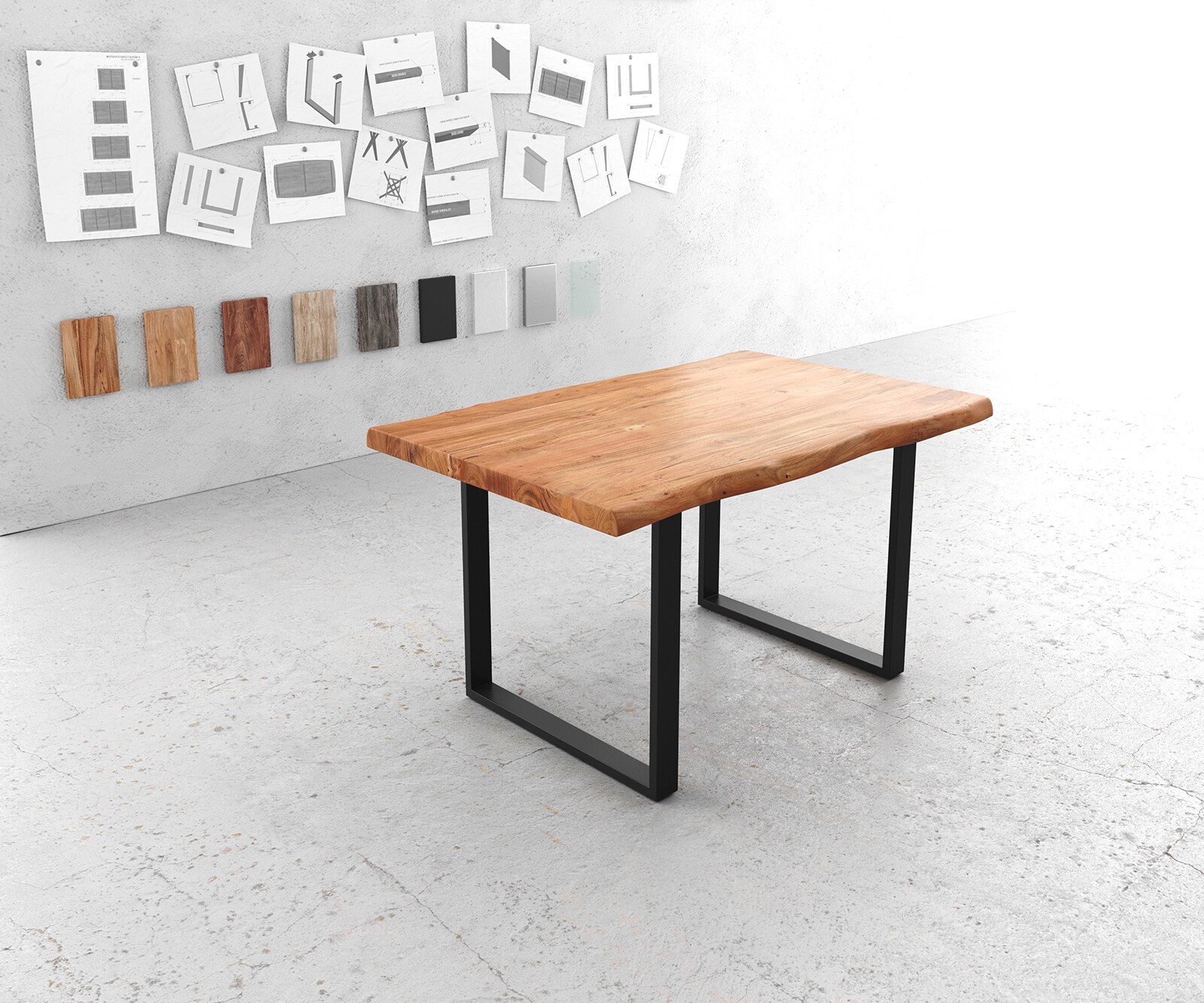 Esstisch Edge 140x90 XL Akazie Natur Metall schwarz Live-Edge 1