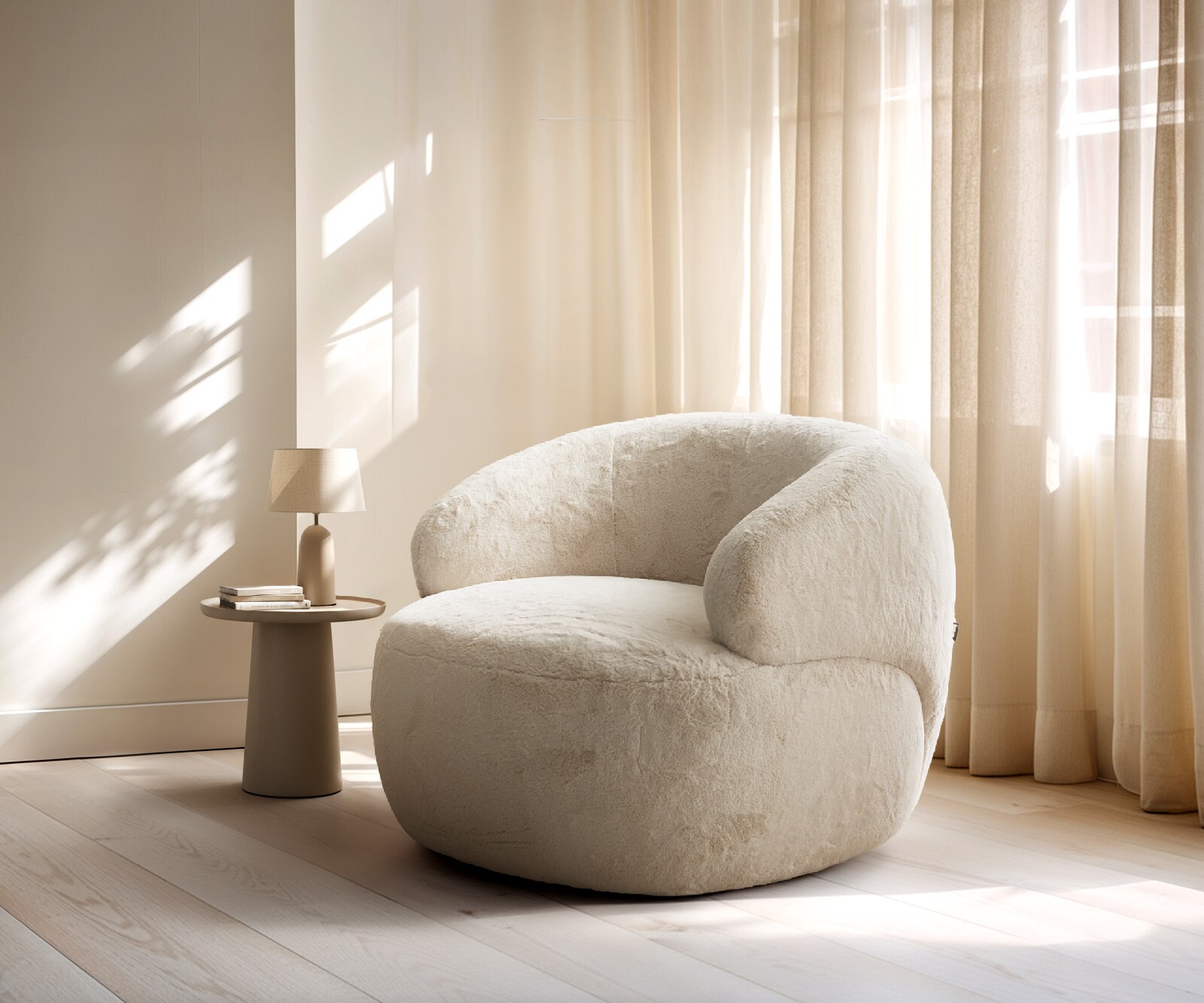 Loungesessel Nova 88x88 cm Plüsch Creme-Weiß