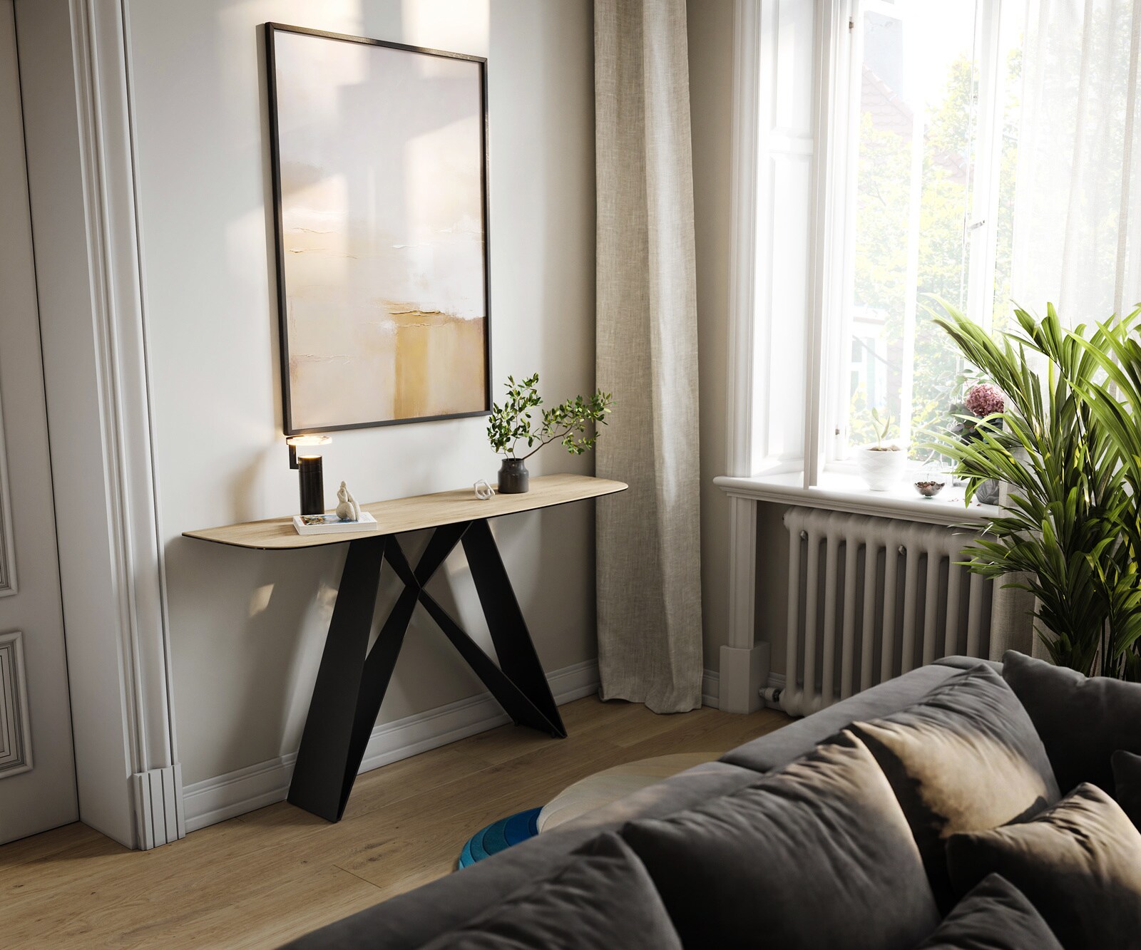 Console Edge forme bateau 140x40 cm Céramique Laminam® Sabbia Eichefarbig Velio Métal Noir 7