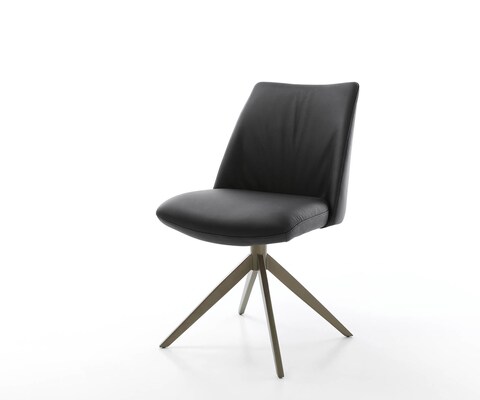 Drehstuhl Elso-Flex Echt-Leder Schwarz Kreuzgestell breit Effektfinish Titan 360° drehbar Taschenfederkern