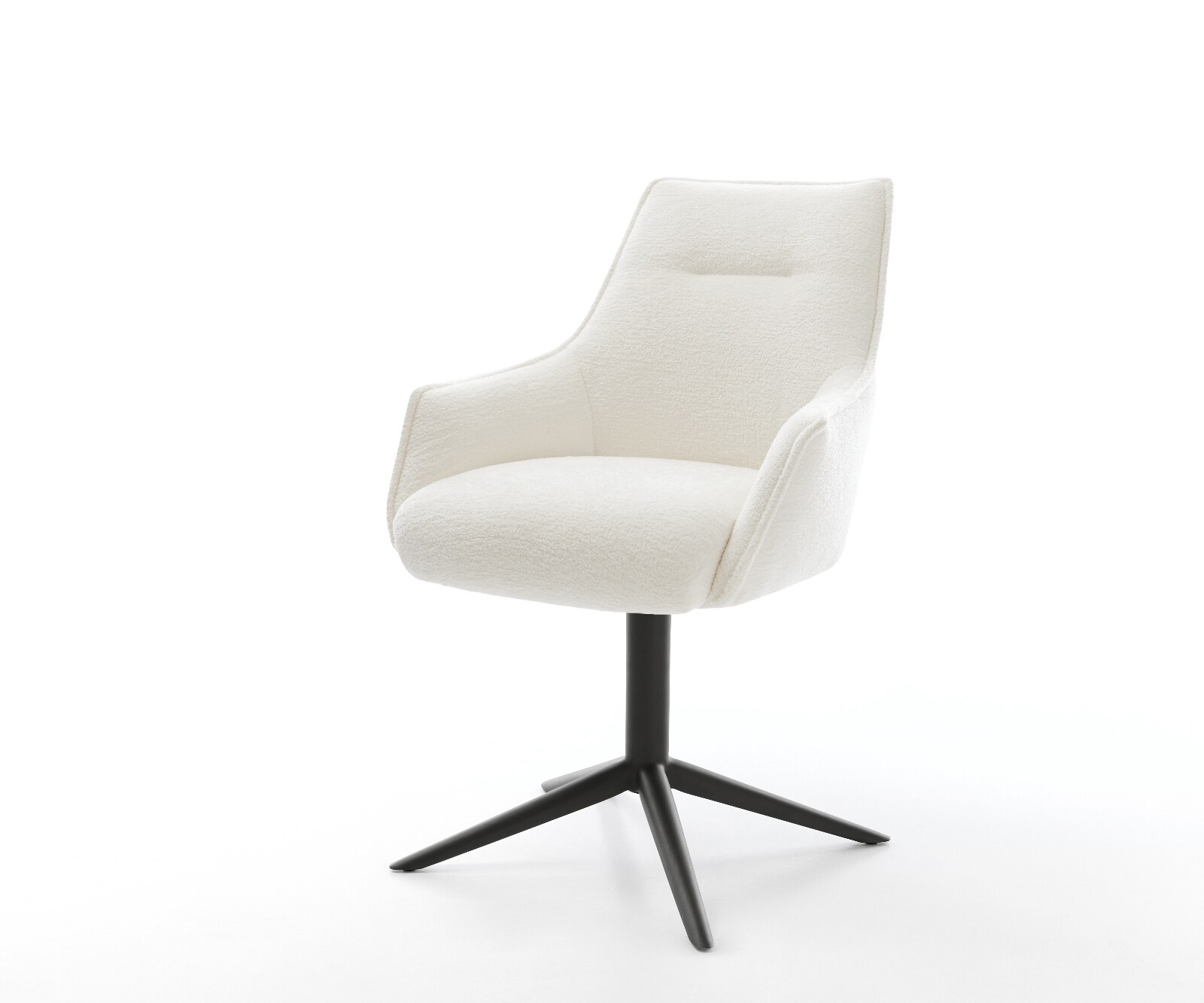 Drehstuhl Alja-Flex mit Armlehnen Bouclé Soft Beige Fußkreuz Schwarz 360° drehbar Wippfunktion Taschenfederkern 1