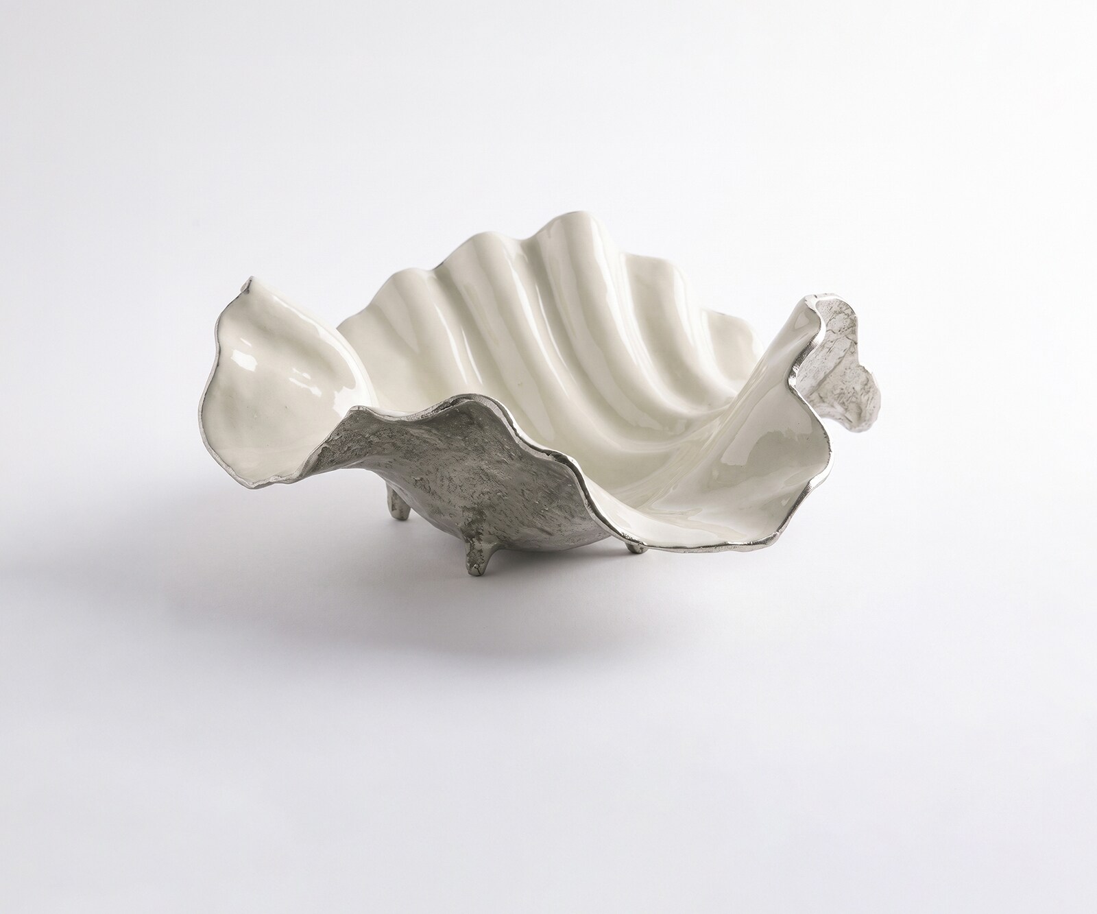 Schale Almira B38 x T38 x H15 cm Aluminium Platin Opal Handgemacht