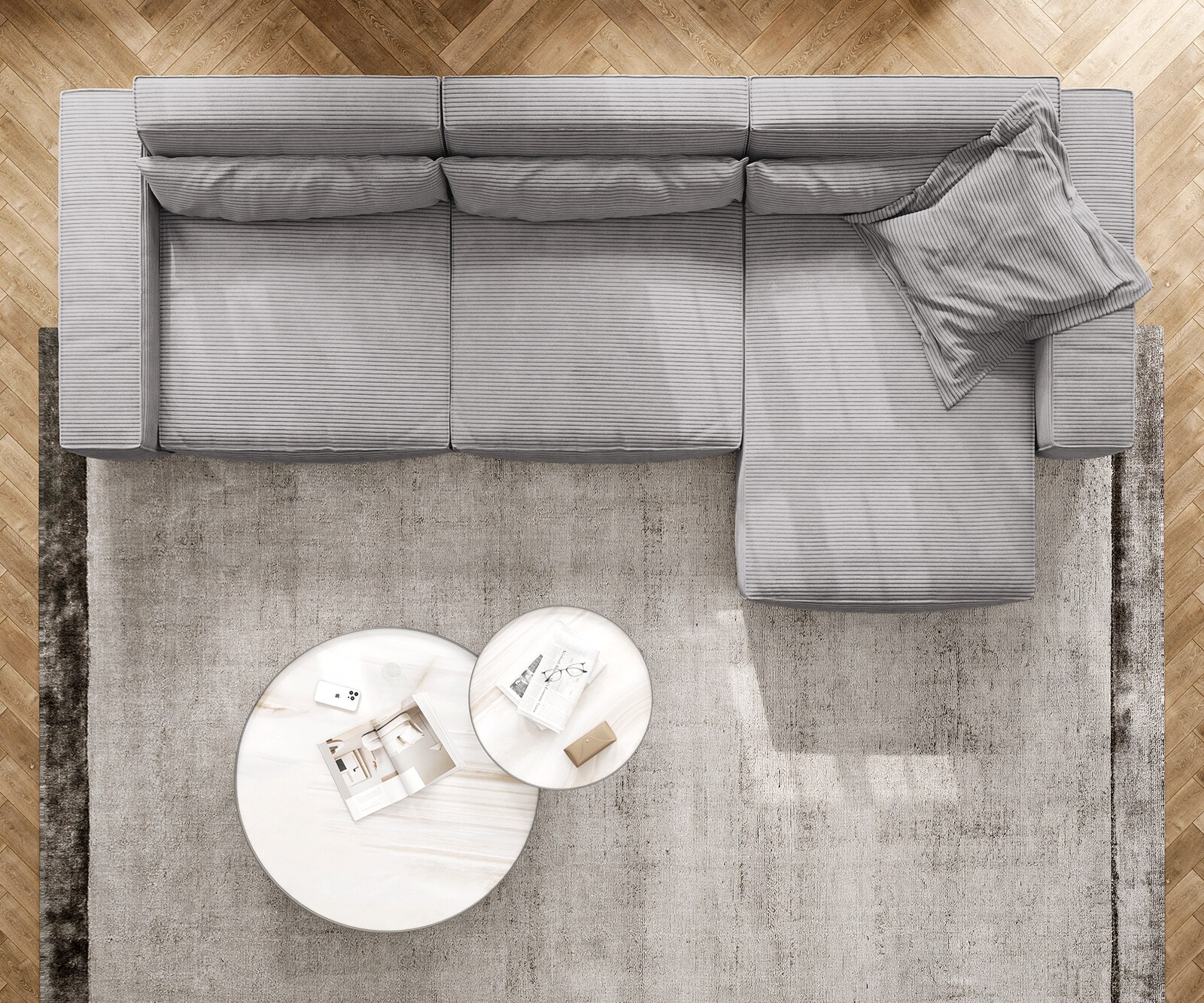 Ecksofa Sirpio XL 370x170 cm Cord Silbergrau Recamiere variabel 3
