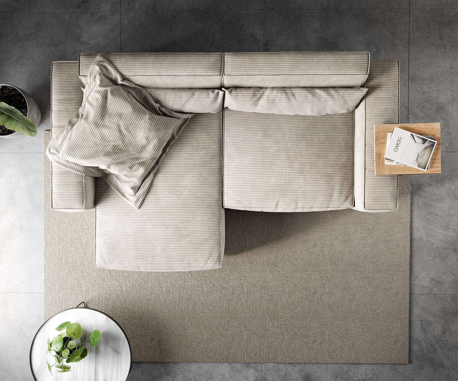 Canapé d'angle Sirpio 230x150 cm Velours côtelé Beige Recamiere variable 6