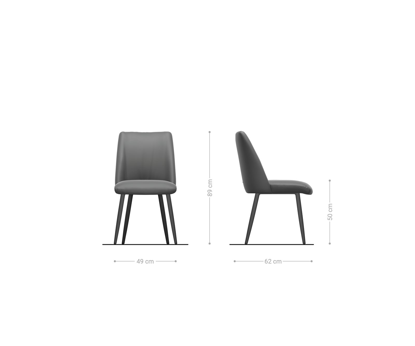 Chaise-de-salle-à-manger Elso-Flex cuir de vache noir 4 pieds coniques acier inoxydable brossé ressorts ensachés 6