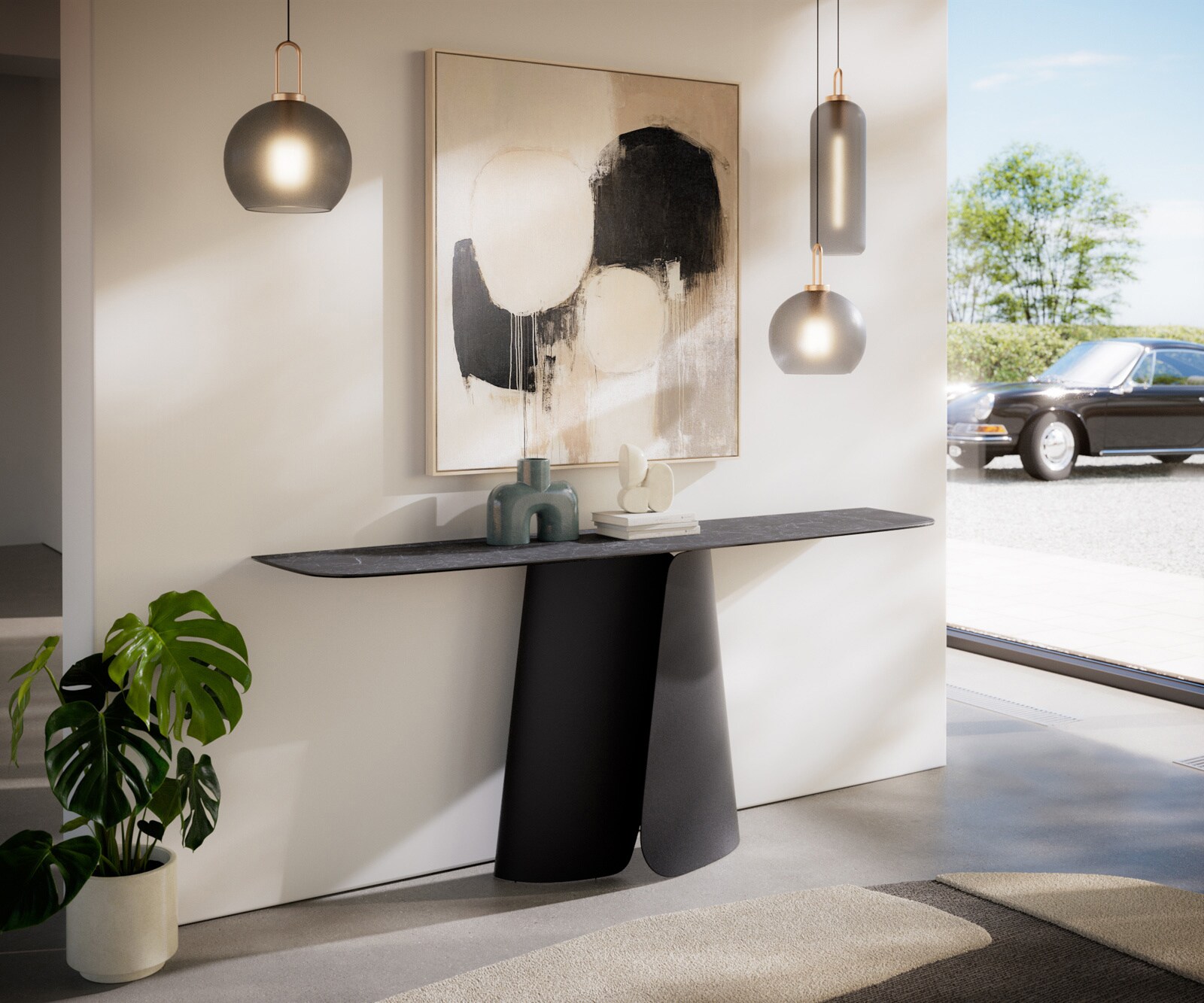 Konsolentisch Edge Boot 180x40 cm Keramik Laminam® Nero Greco Anthrazit Livos Metall Schwarz 6