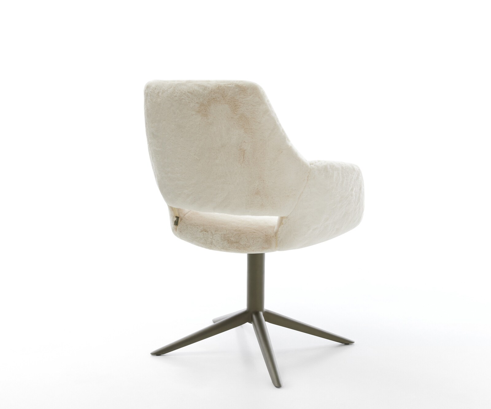 Chaise-pivotante Yago-Flex avec accoudoirs peluche crème-blanc pied de chaise 4 branches aspect titane pivotement sur 360° fonction bascule resorts ensachés 4