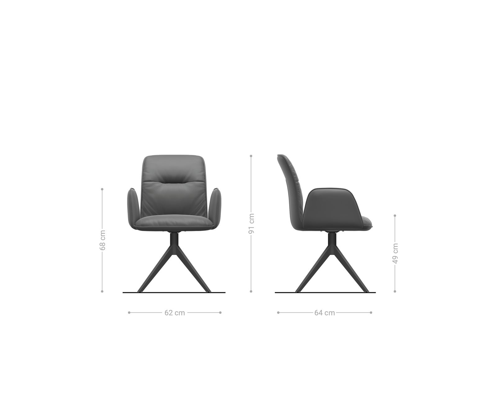 Drehstuhl Vinja-Flex Strukturstoff Soft Grau Kreuzgestell breit Edelstahl 360° drehbar Wippfunktion 5