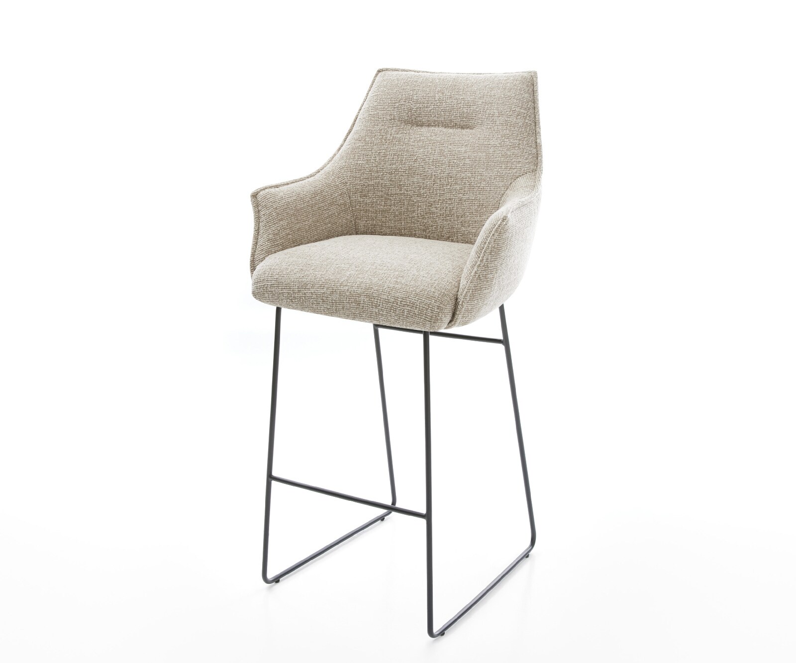 Chaise-de-bar Alja-Flex Tissu tissé doux Beige Pied trapèze noir Noir Ressort ensaché 1