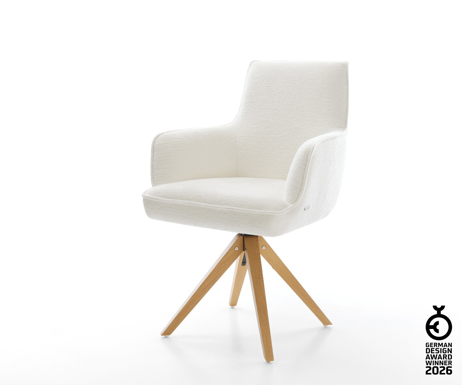 Drehstuhl Heira-Flex mit Armlehnen Bouclé Soft Beige Holzgestell kantig Natur 360° drehbar Taschenfederkern 1