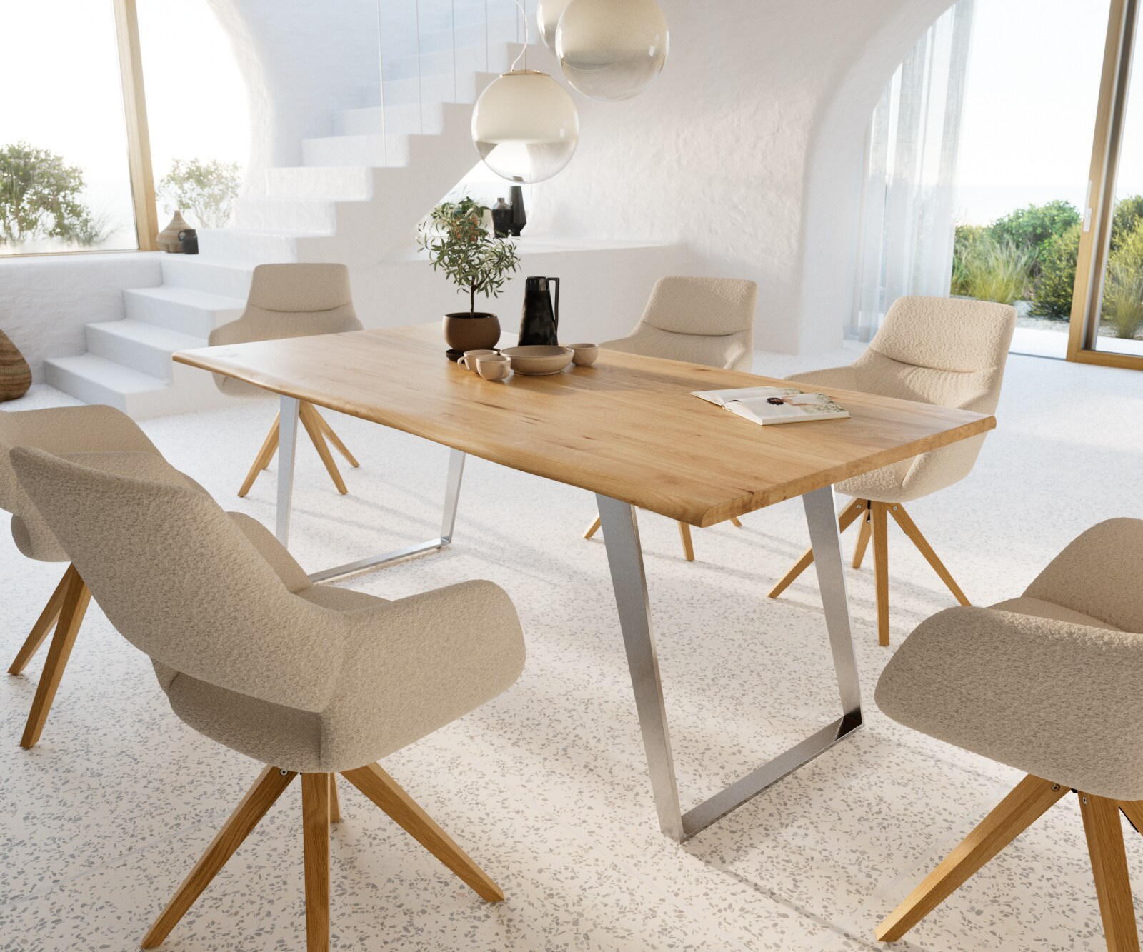 Esstisch Edge 200x100x2,5-3 Eiche Natur Edelstahl Schräg Live-Edge 8