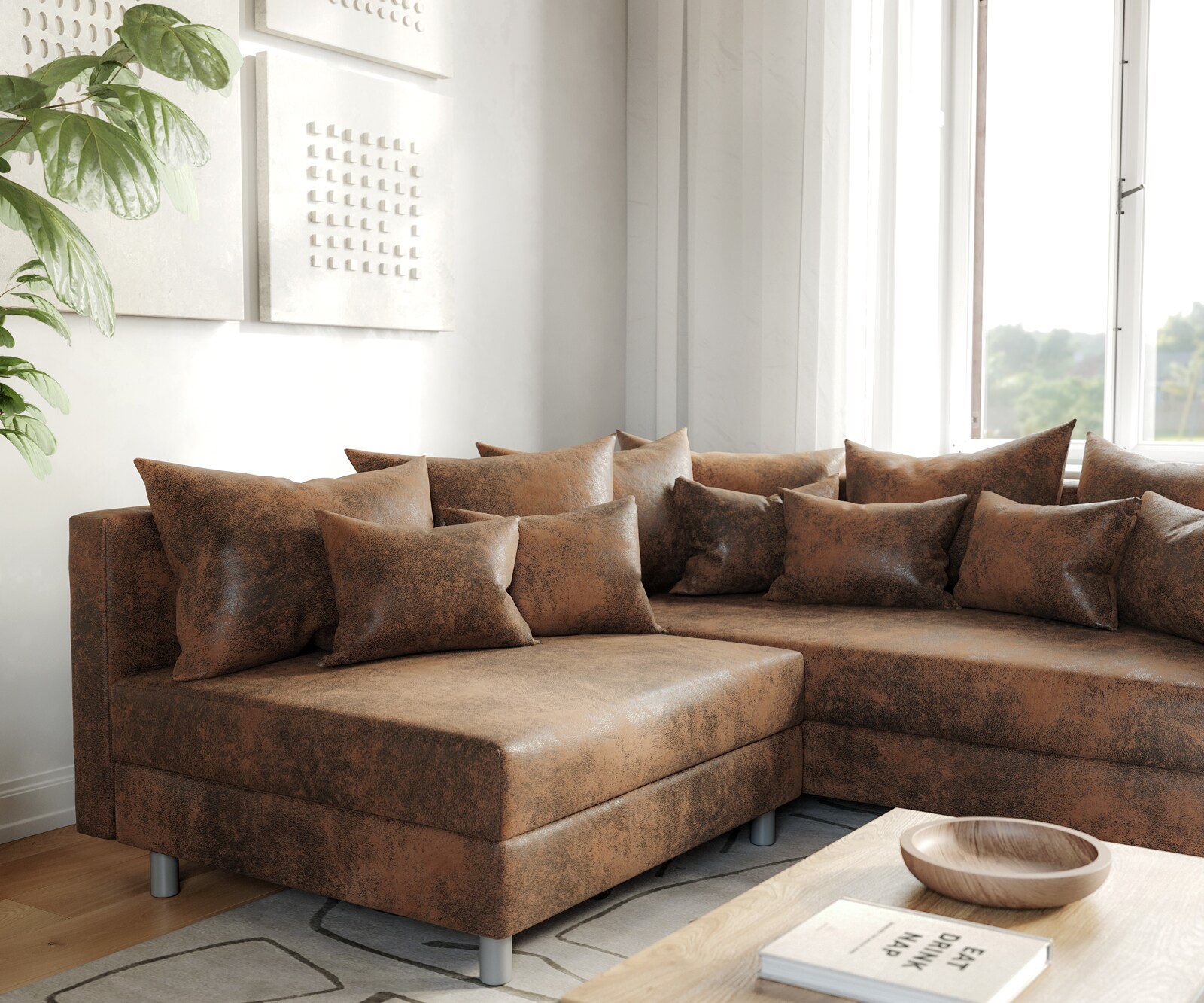 Ecksofa Clovis Braun Antik Optik Ottomane Rechts Modulsofa 4