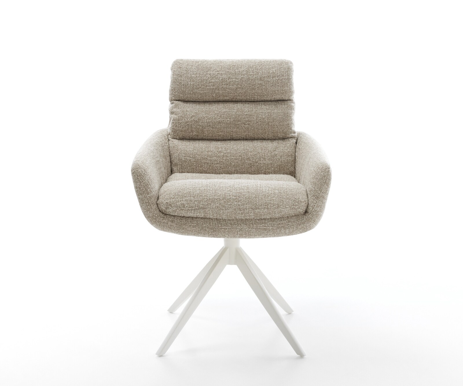Chaise-pivotante Abelia-Flex avec accoudoirs tissu tissé doux beige pied croisé large blanc pivotement sur 360° fonction bascule 1