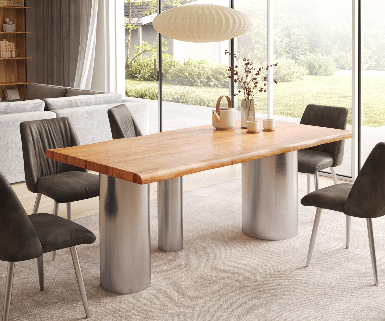 Table à manger Edge 200x100 XL acacia naturee Troa acier inoxydable brossé Live-Edge 1