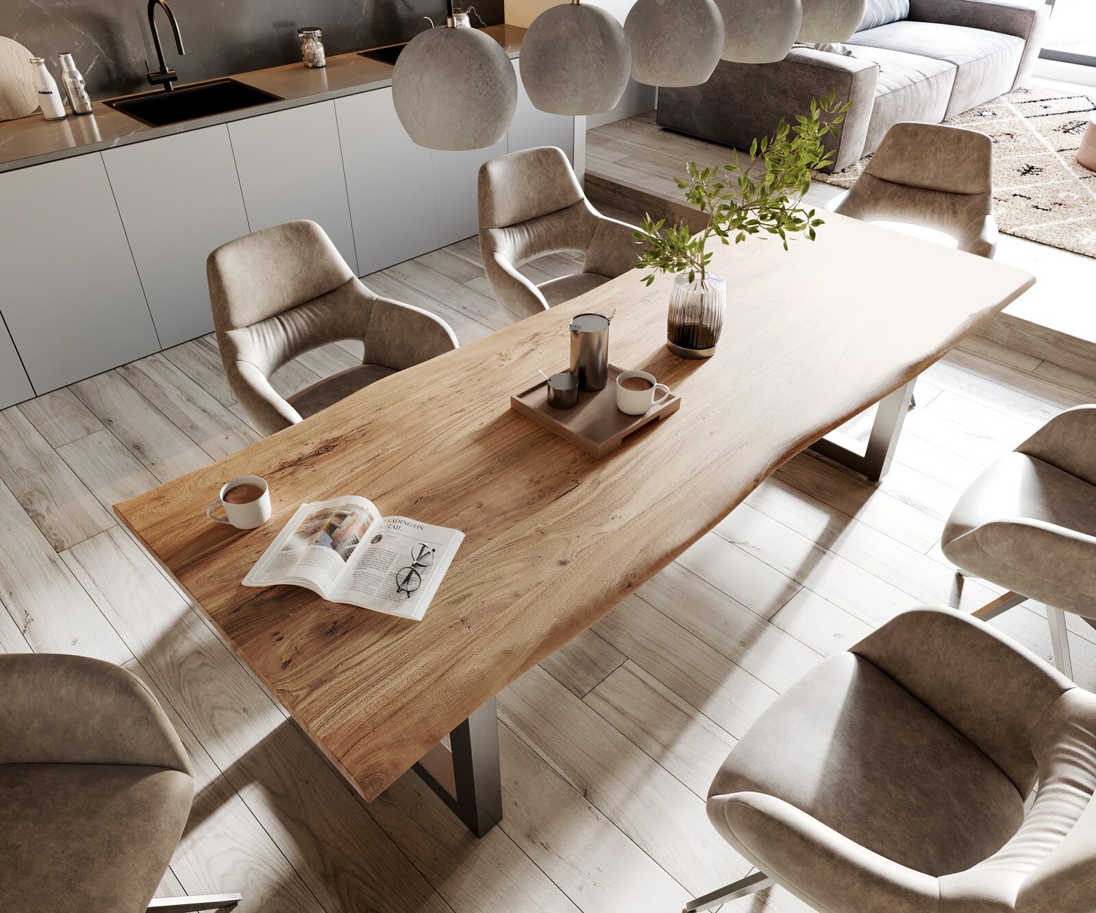 Esstisch Edge 260x100 Akazie Natur Edelstahl Breit Live-Edge 4