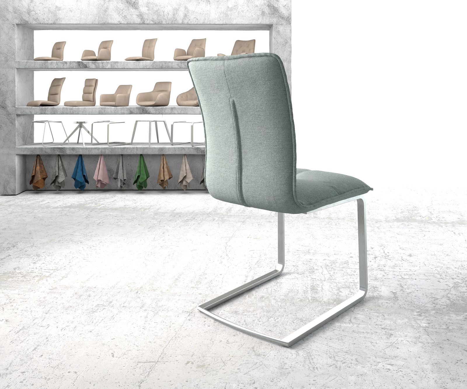 Schwingstuhl Maddy-Flex Stripes Mint Freischwinger flach Edelstahl  Wellenfederung 2