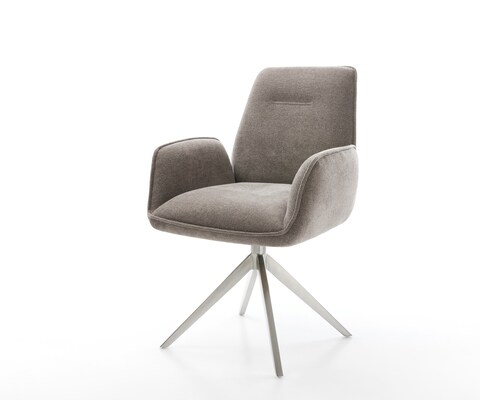 Drehstuhl Zoa-Flex Strukturstoff Soft Taupe Kreuzgestell breit Edelstahl 360° drehbar Wippfunktion Taschenfederkern