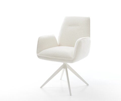 Drehstuhl Zoa-Flex Bouclé Soft Beige Kreuzgestell breit Weiß 360° drehbar Wippfunktion Taschenfederkern