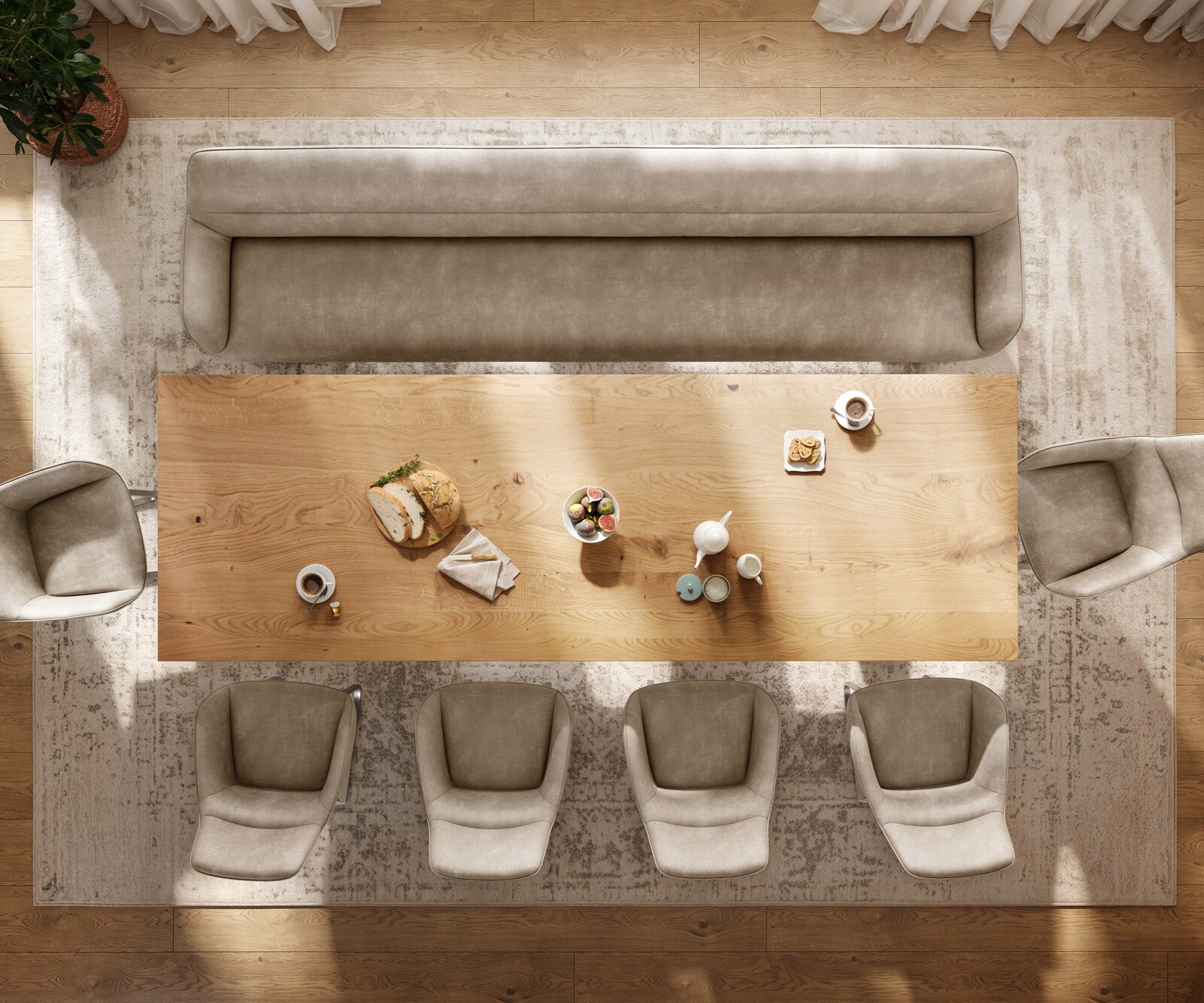 Esszimmerbank Taya-Flex 300 cm Mikrofaser Beige Vintage Kufengestell flach Effektfinish Titan Taschenfederkern 5