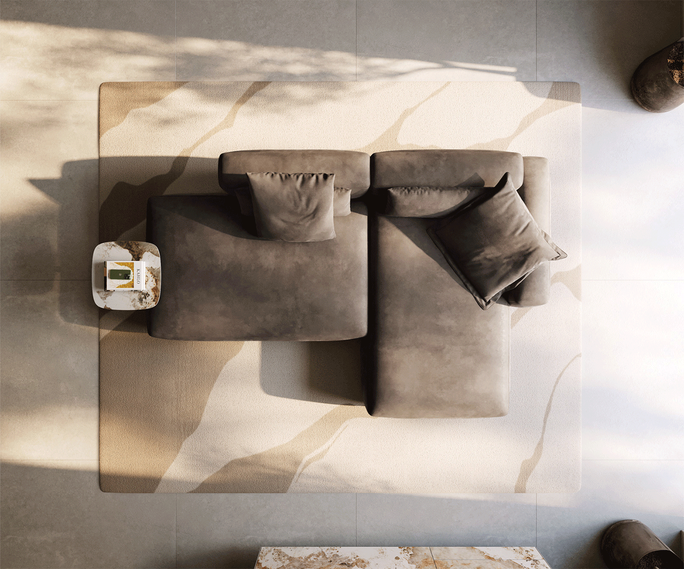 Canapé d'angle Freestyle 310x200 cm Tissu microfibre Taupe Vintage couture plate 6