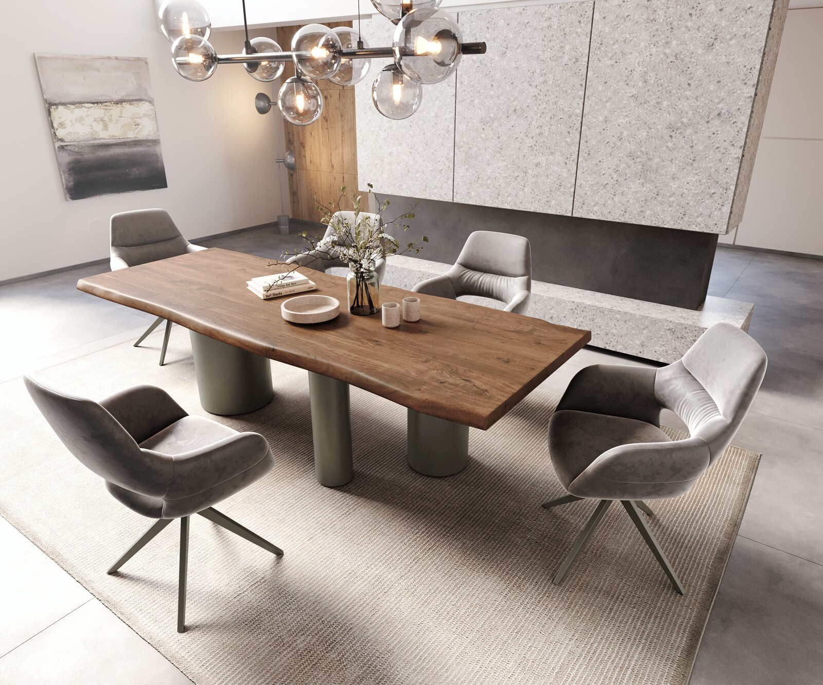 Table à manger Edge 260x100 XL Acacia Marron Troa Métal finition à effet Titane Live-Edge 4