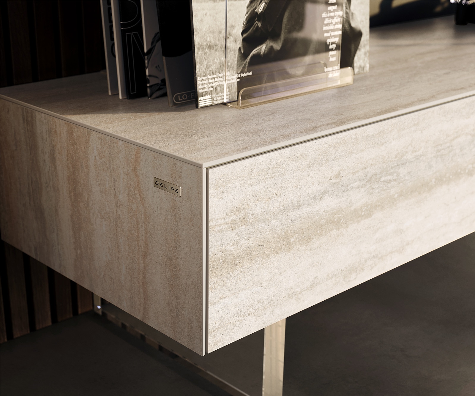 Lowboard Cuor 150 cm Keramik Laminam® Travertino Bianco Creme-Weiß 1 Klappe 1 Schubfach Fuß Schwebeoptik Acrylglas 6 Lowboard Cuor 150 cm Keramik Laminam® Travertino Bianco Creme-Weiß 1 Klappe 1 Schubfach Fuß Schwebeoptik Acrylglas 6