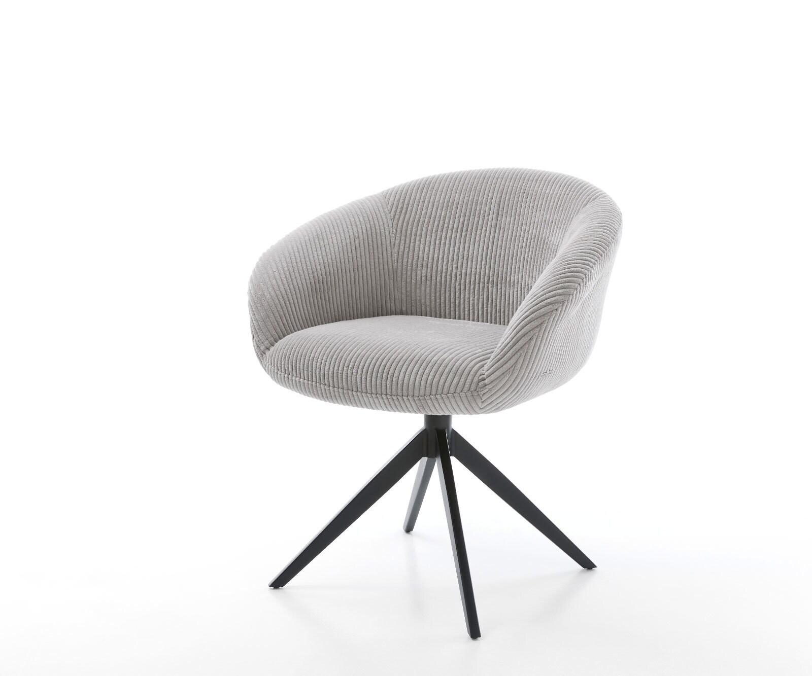 Drehstuhl Vinka-Flex mit Armlehnen Cord Silbergrau Kreuzgestell breit Schwarz 360° drehbar Wippfunktion Taschenfederkern