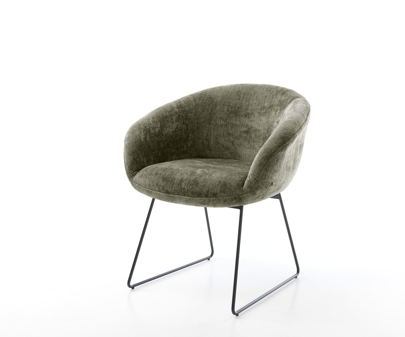 Chaise-de-salle-à-manger Vinka-Flex avec accoudoirs chenille olive pied trapèze noir ressorts ensachés 1