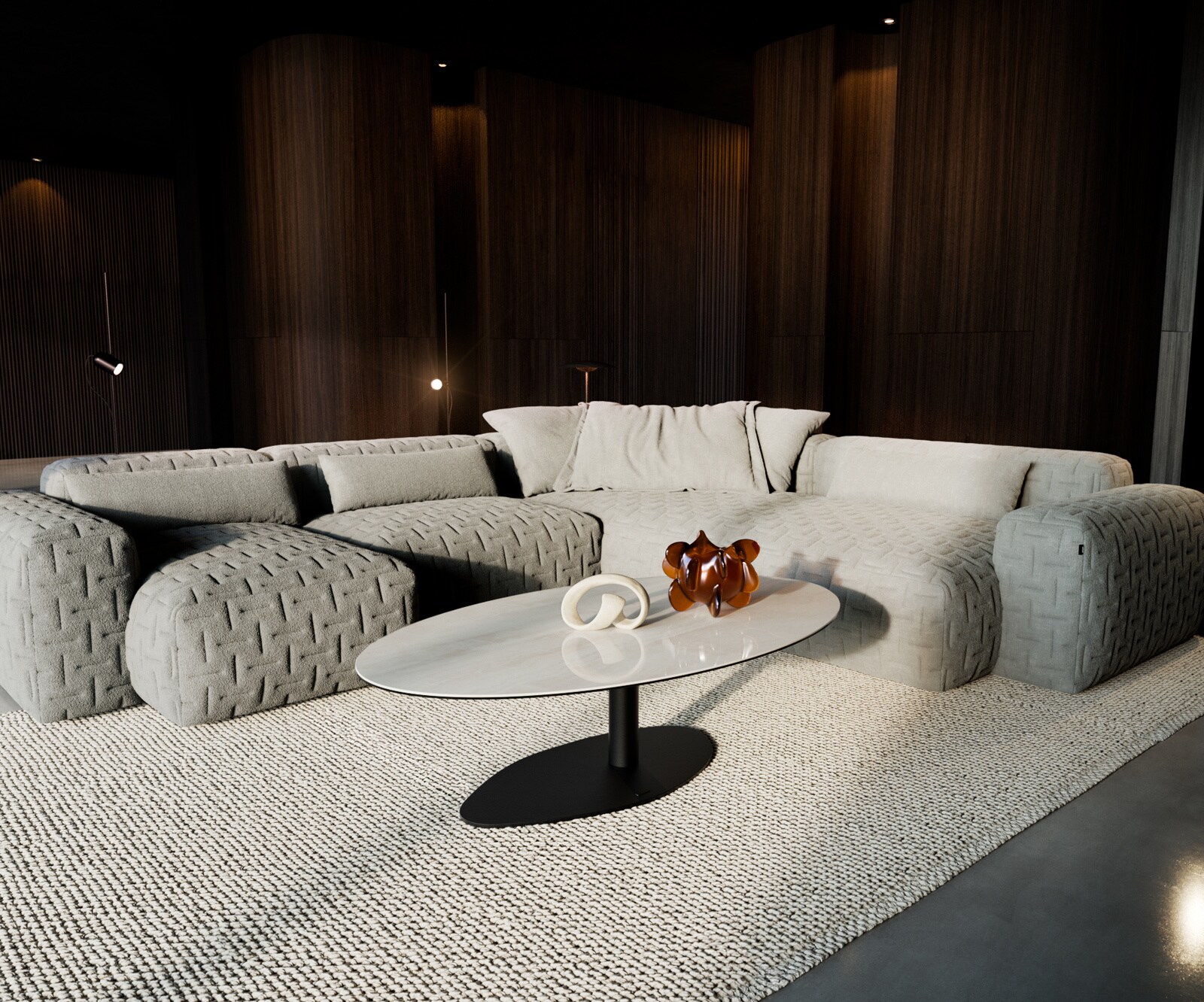 Table basse Edge ovale 140x80 cm céramique Onyx Champagne Vibany métal noir 6