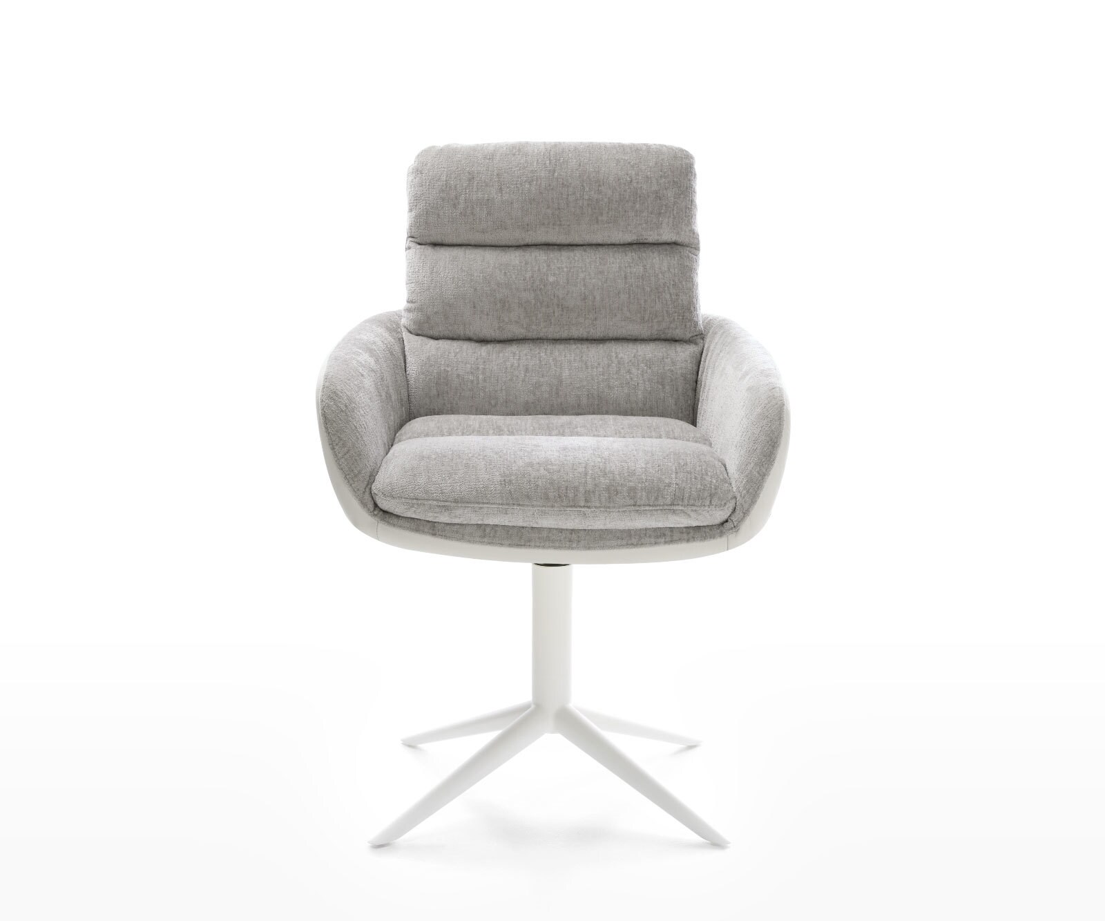 Chaise-pivotante Abelia-Flex avec accoudoirs tissu mixte cuir de vache blanc-gris argenté pied de chaise 4 branches blanc pivotement sur 360° fonction bascule 1