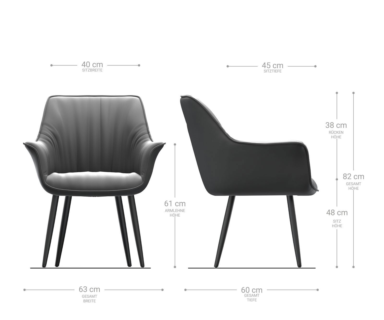 Esszimmerstuhl Keila-Flex mit Armlehnen Samt Grau 4-Fuß konisch Edelstahl 6