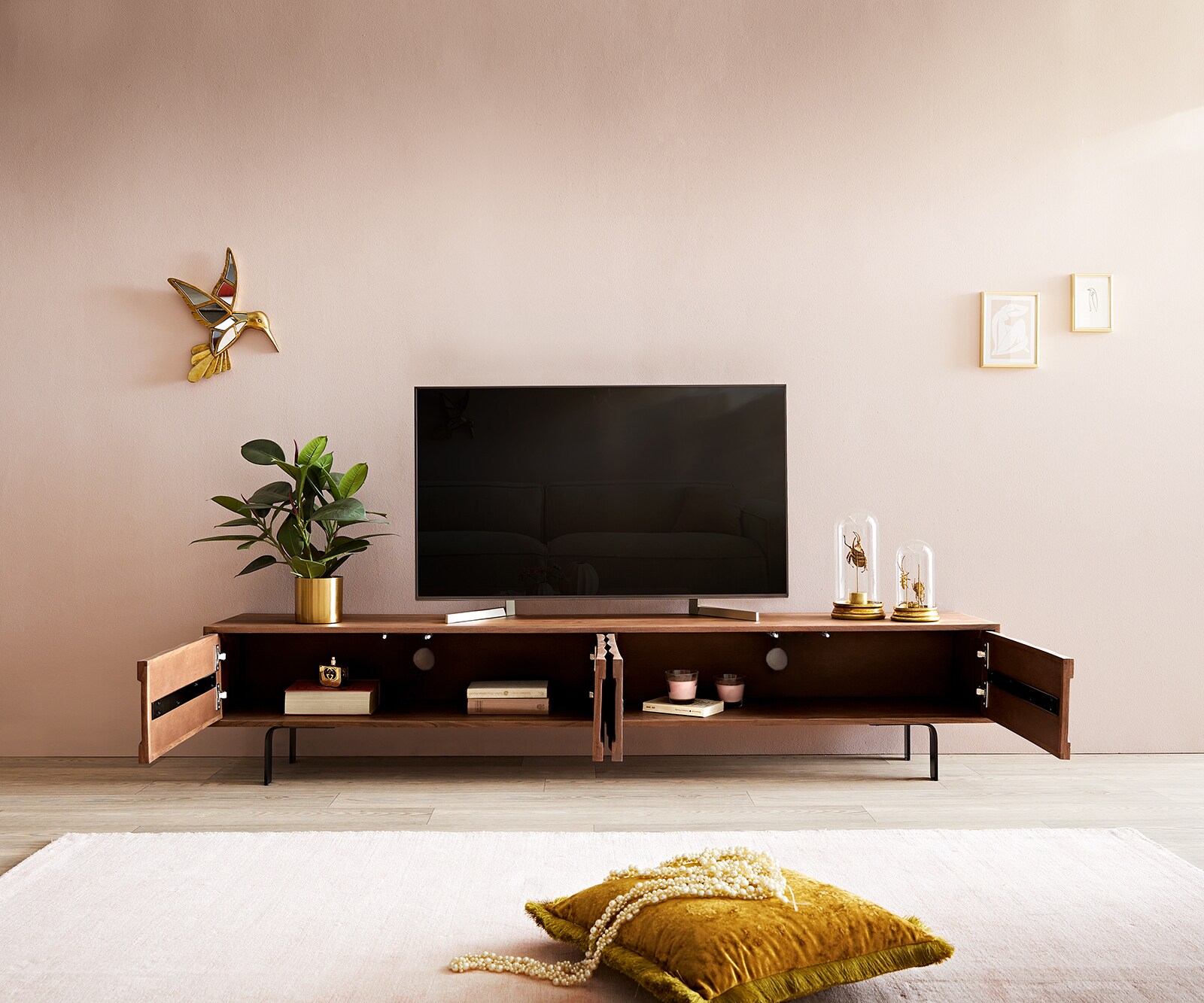 Buffet bas Fevo 200 cm acacia marron 4 portes Pied-L 3