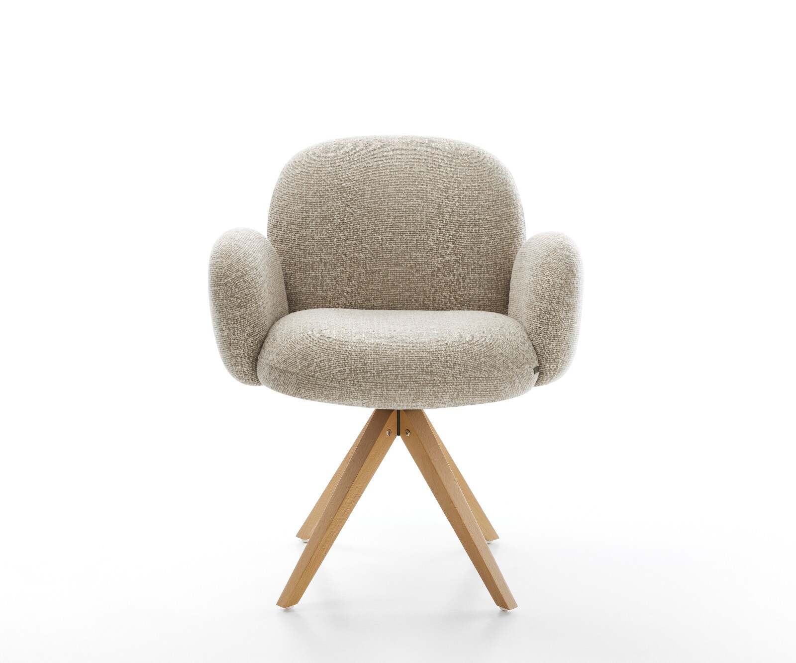 Chaise-pivotante Nube-Flex avec accoudoirs tissu tissé doux beige pied en bois angulaire naturel pivotement sur 180° resorts ensachés 2