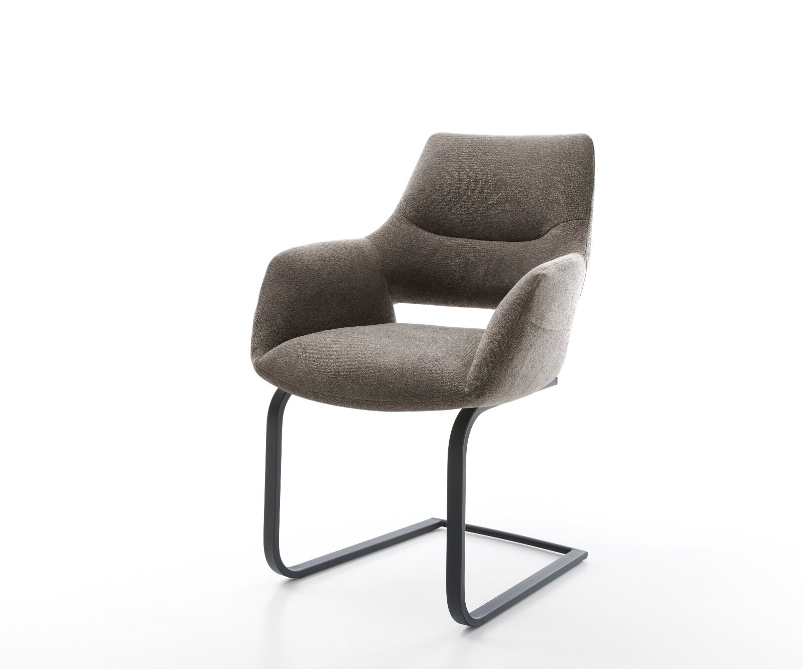 Cantilever Yago-Flex avec accoudoirs tissu structuré doux taupe pied cantilever plat noir ressorts ensachés
