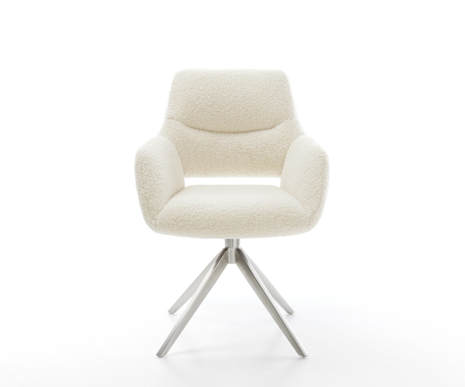 Drehstuhl Yago-Flex mit Armlehnen Teddystoff Beige Kreuzgestell breit Edelstahl 360° drehbar Wippfunktion Taschenfederkern 2