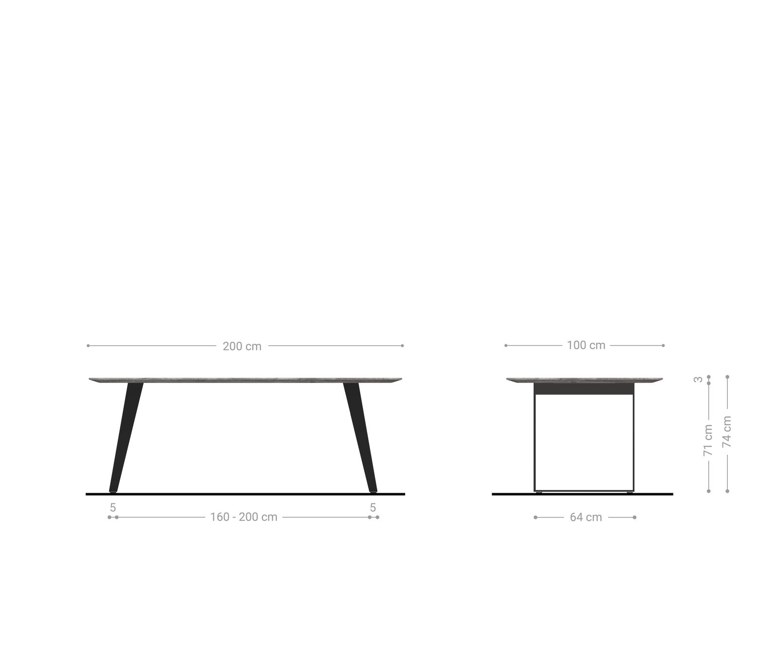 Table à manger Edge Boot 200x100x2,5-3 chêne nature acier inoxydable inclinée bord suisse 8