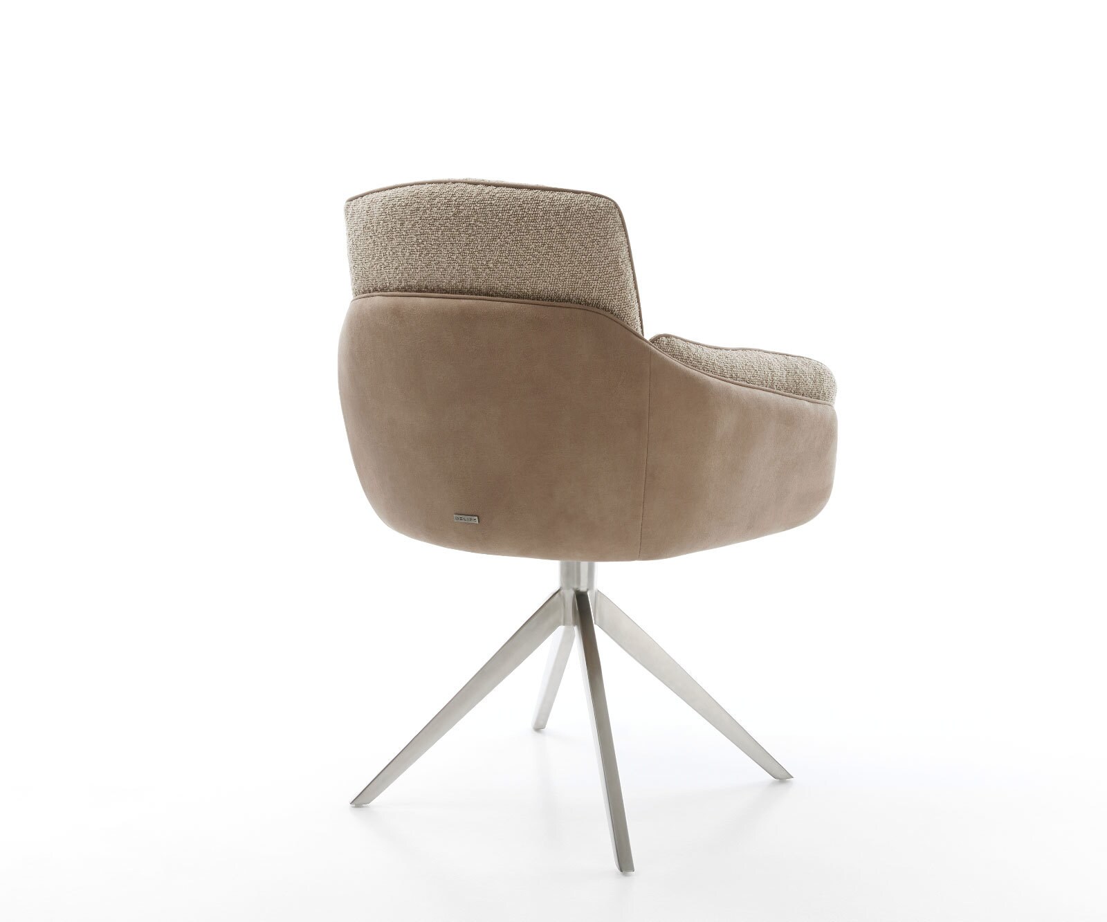 Chaise-pivotante Luan-Flex avec accoudoirs tissu mixte couleur boue pied croisé large acier inoxydable brossé pivotement sur 360° 3