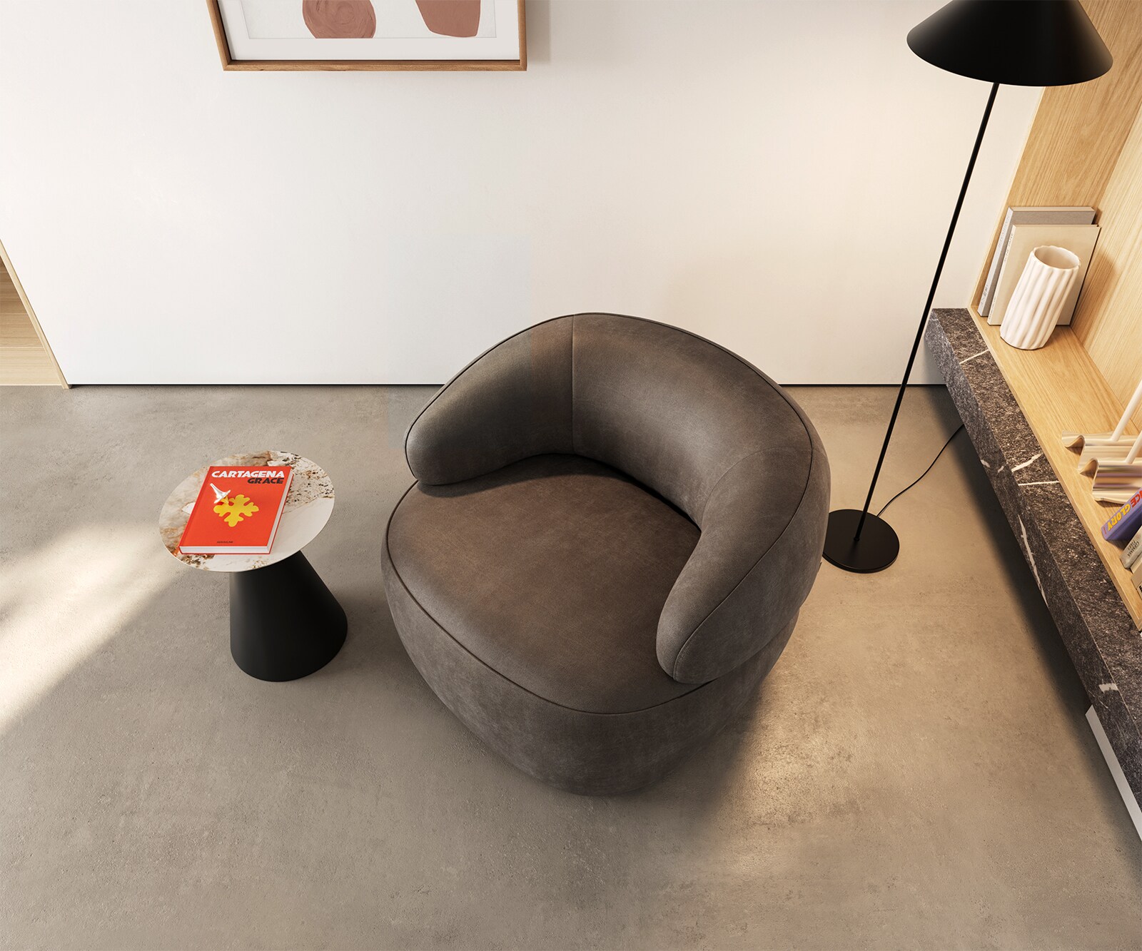 Fauteuil-lounge Nova 88x88 cm microfibre taupe vintage 3