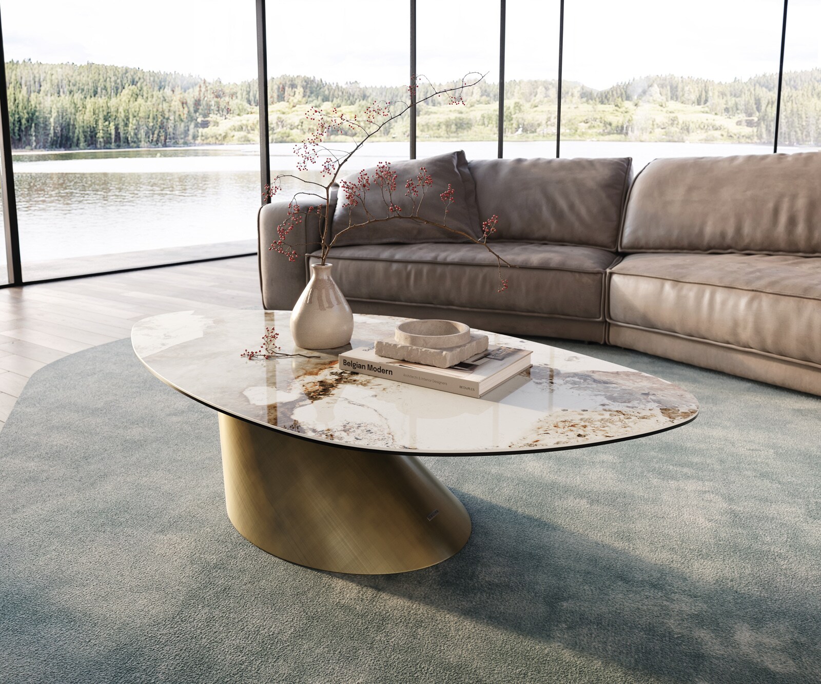 Table basse Edge Organique 140x76 cm céramique Minas Melange Conis doré métallique 2
