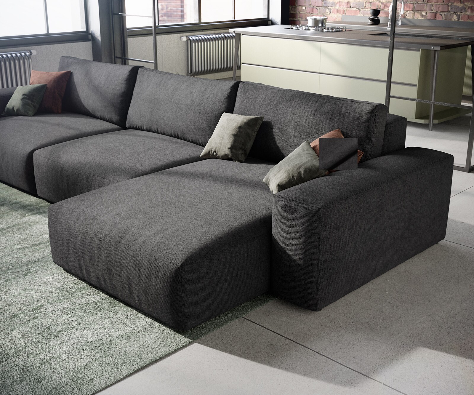 Ecksofa Lanzo XL 380x180 cm Mikrofaser Schwarz Recamiere variabel 4 Ecksofa Lanzo XL 380x180 cm Mikrofaser Schwarz Recamiere variabel 4