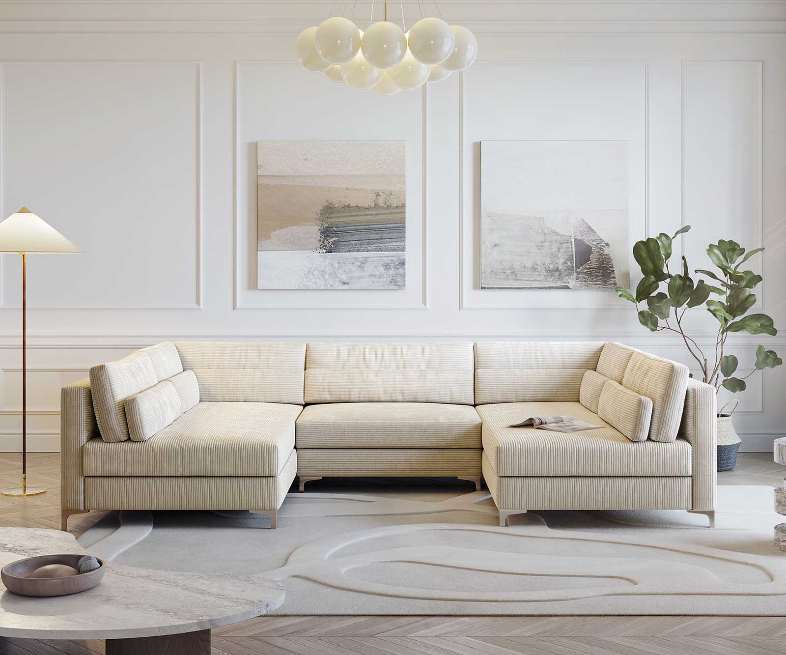 Wohnlandschaft Elio 300x185 cm Cord Beige mit Hocker 1 Wohnlandschaft Elio 300x185 cm Cord Beige mit Hocker 1