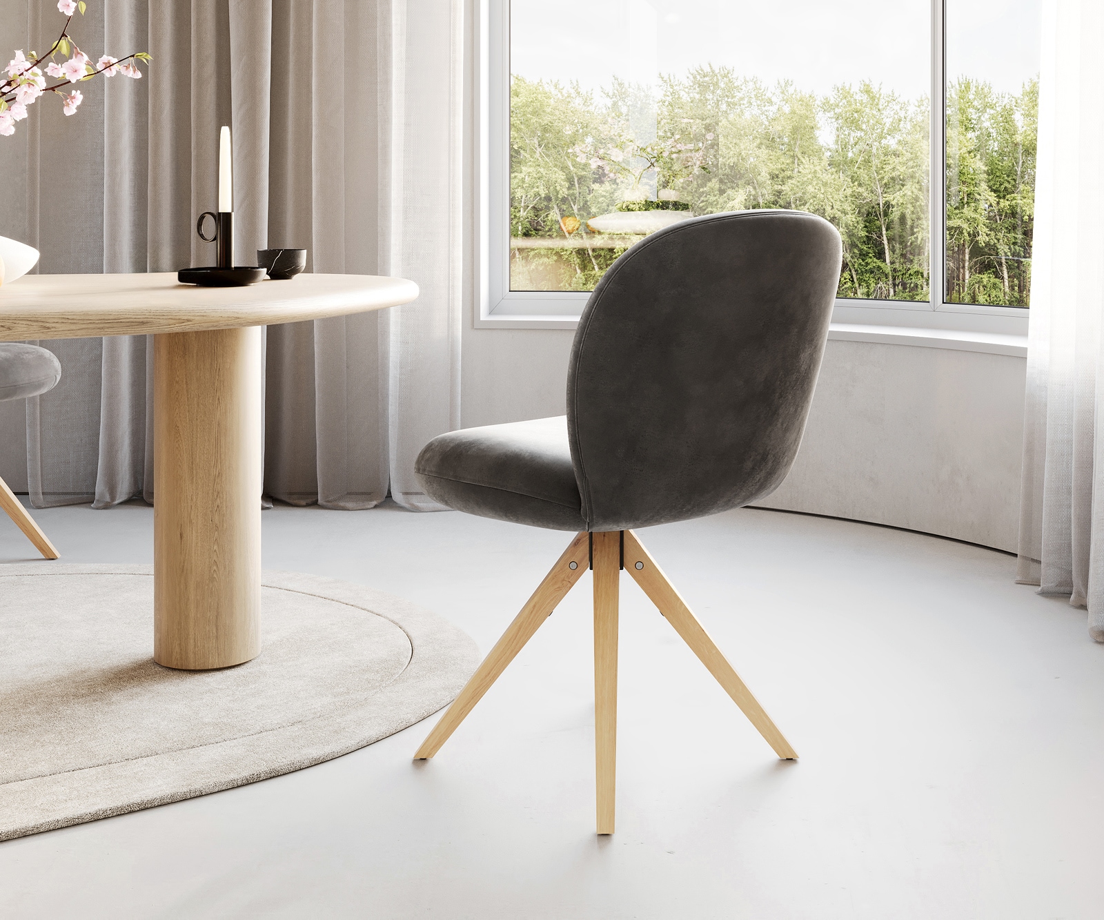 Drehstuhl Nube-Flex Mikrofaser Anthrazit Vintage Holzgestell kantig Natur 180° drehbar Taschenfederkern 5 Drehstuhl Nube-Flex Mikrofaser Anthrazit Vintage Holzgestell kantig Natur 180° drehbar Taschenfederkern 5