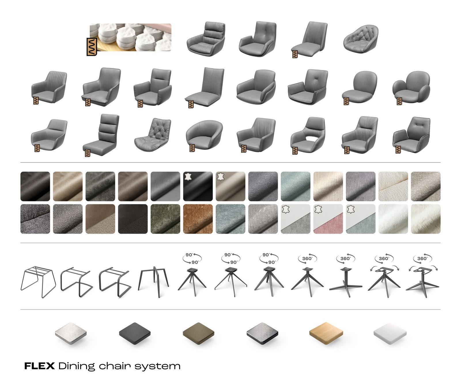 Chaise-de-salle-à-manger Greg-Flex tissu texturé gris clair pied croisé angulaire acier inoxydable brossé ressorts ensachés 7